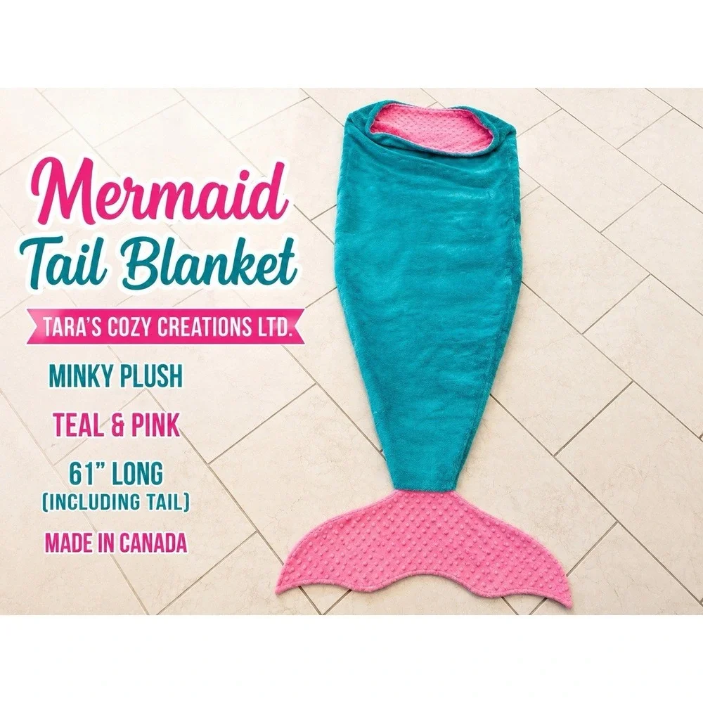 Tara's Cozy Creations Mermaid Tail Blanket Minky Teal Pink Canada 61